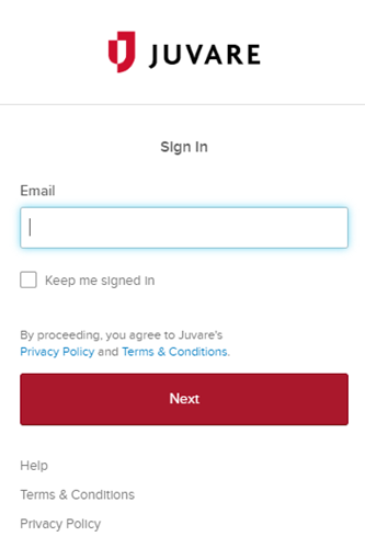 Juvare "Sign In" screen.