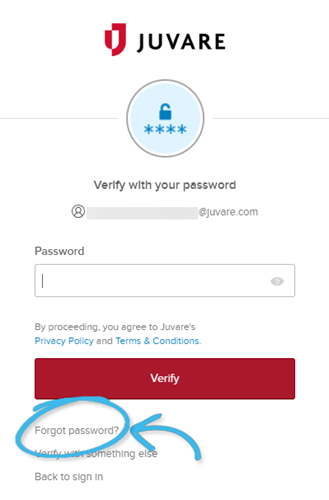 Juvare "Verify with your password" screen.