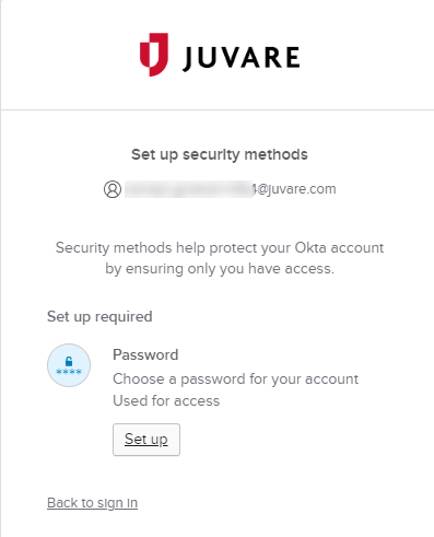 Set up Security Methods screen.
