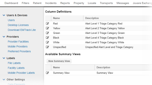EMTrack System Settings Edit View Columns