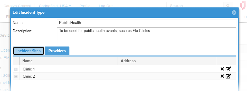 EMTrack Edit Incident Types