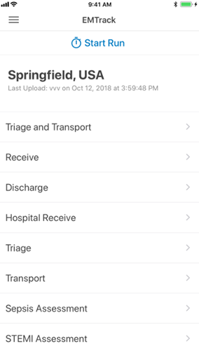 EMTrack Mobile screen.
