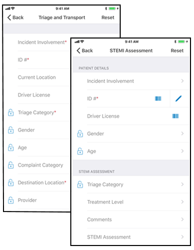 Patient intake form screens.