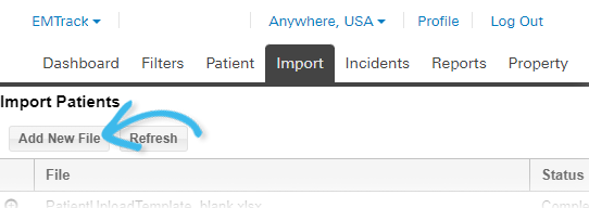 EMTrack Import Patients Add New File