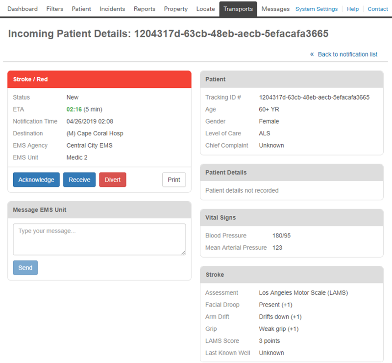 Incoming Patient Details page.