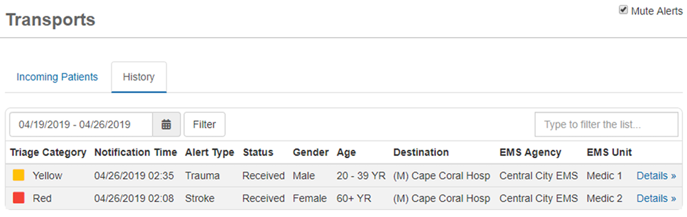 Incoming Patient History tab.