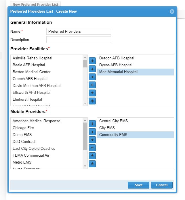 EMTrack Create a Preferred Provider List
