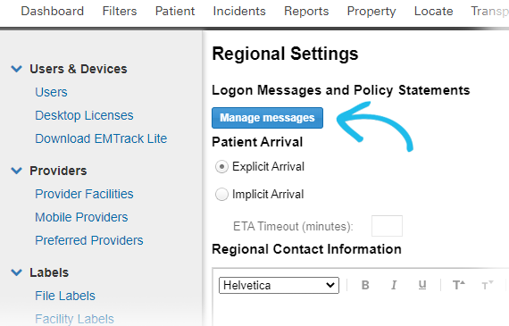 EMTrack Regional Settings Create a Statement or Message