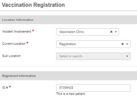 Vaccination Registration form, showing the registrant ID number.