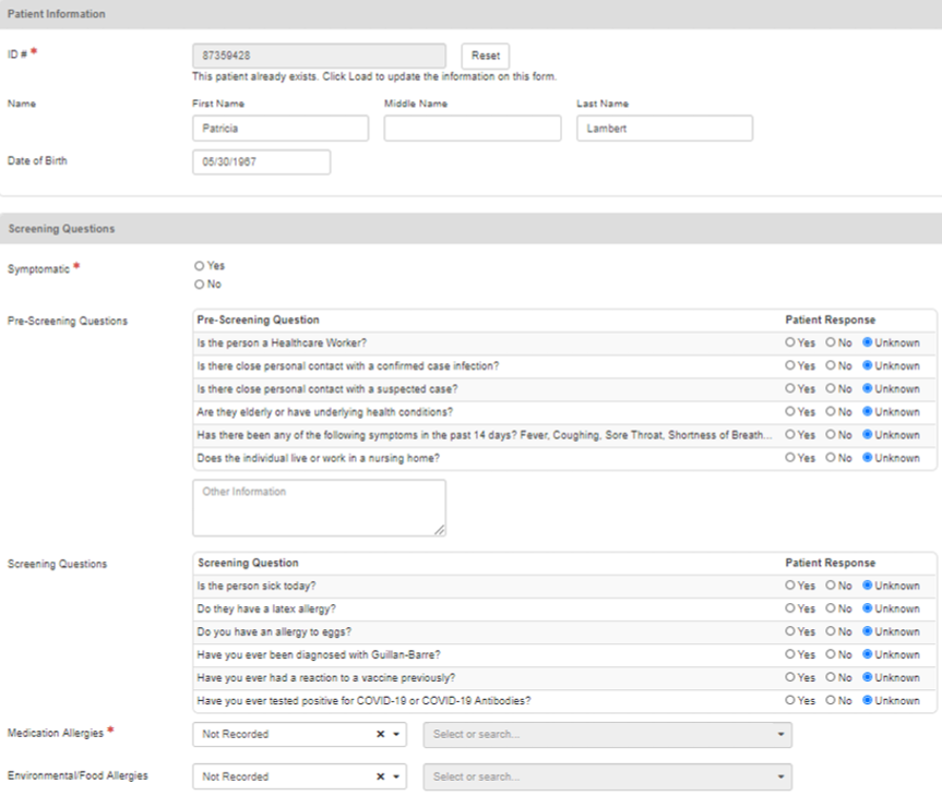 Screening form fields.