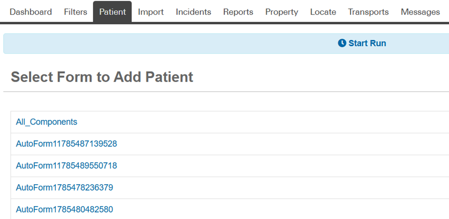 Select Form to Add Patient page.
