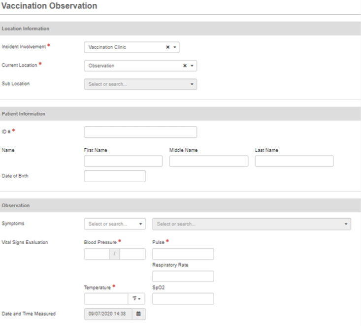 Vaccincation Observation fields.