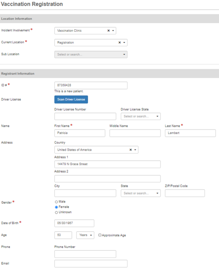 Vaccination Registration form.