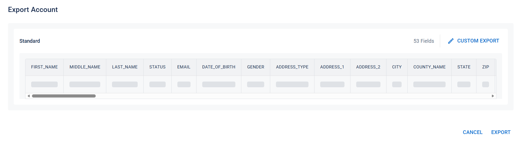 The Custom Export dialog.
