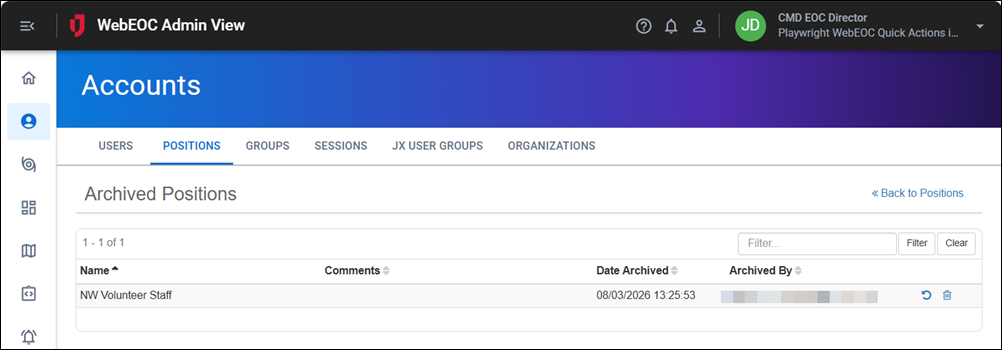 Archived positions page