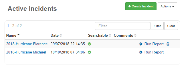 Active Incidents Page