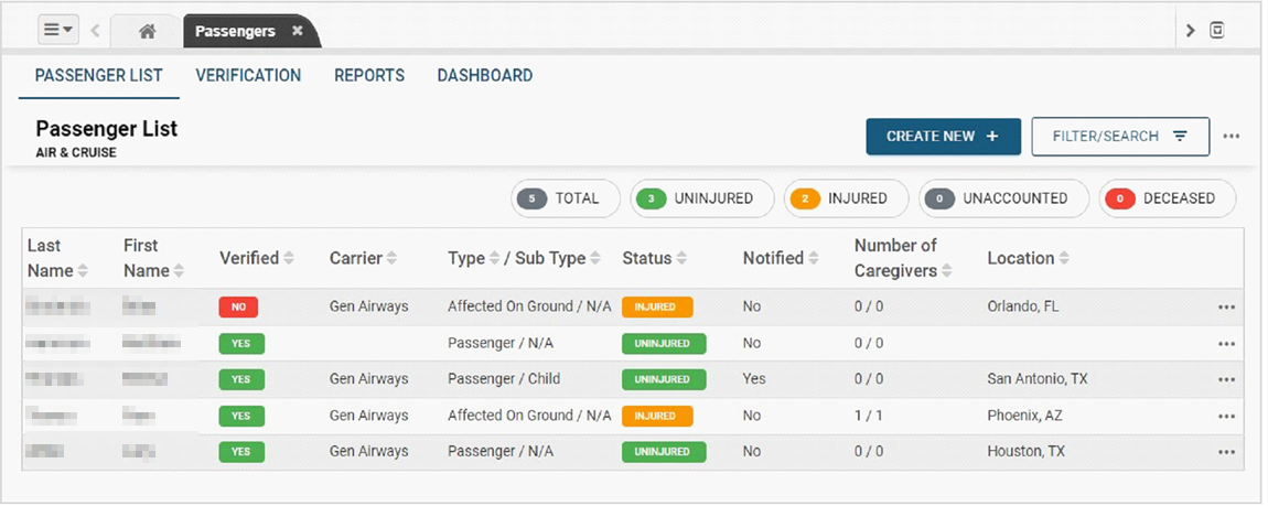 Air & Cruise Passenger List Screenshot