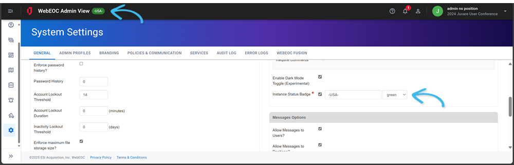 Click image to enlarge Instance Status Badge displayed in the top bar
