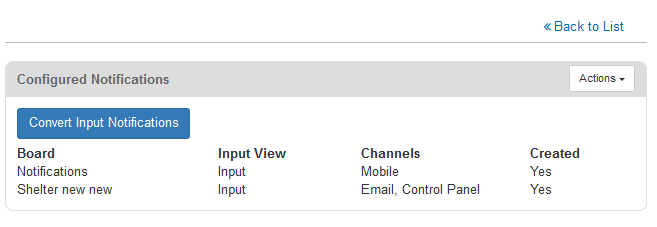 Convert Input Notifications Page