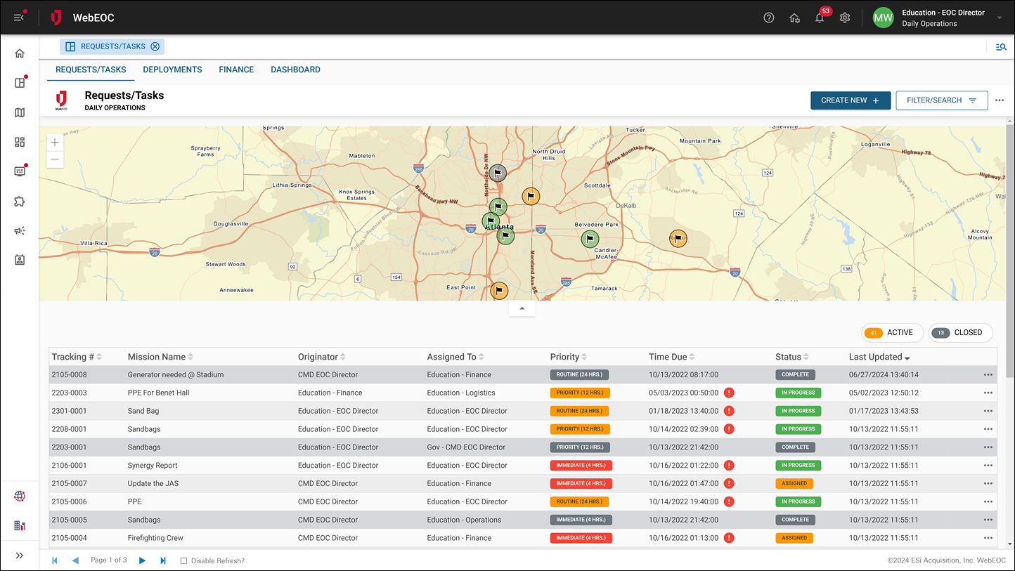 Education Requests Tasks with Map