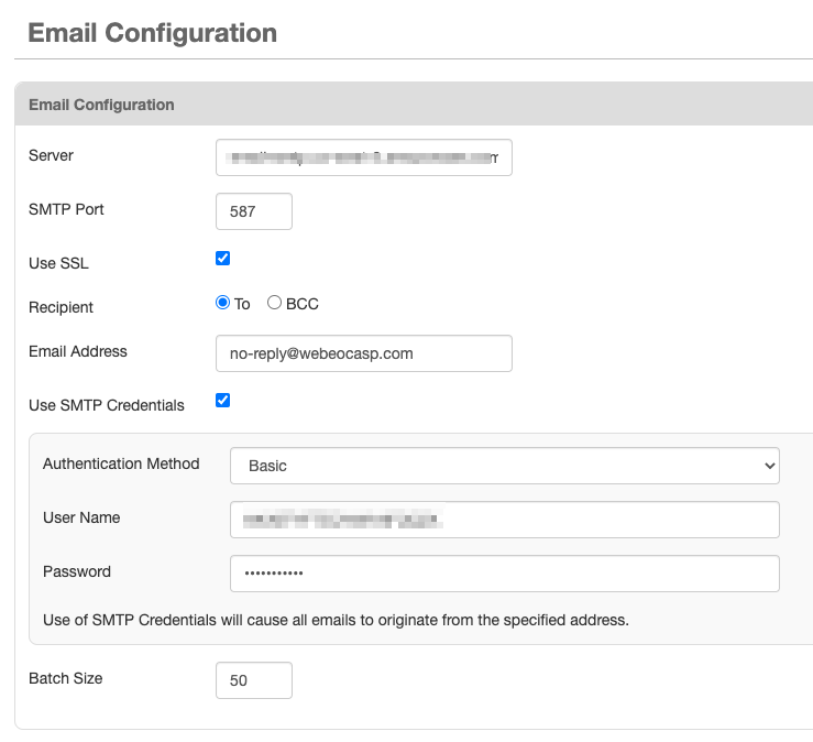 Email Configuration Page
