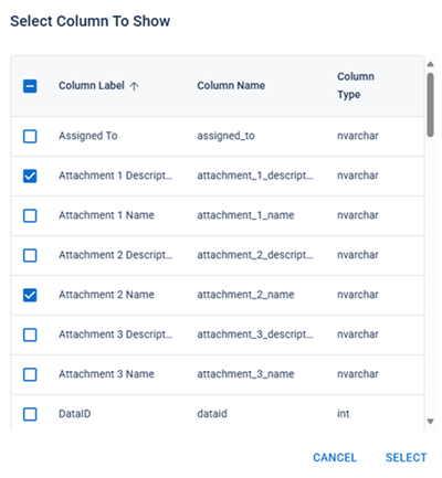 JAI select column to show JAI select column to show