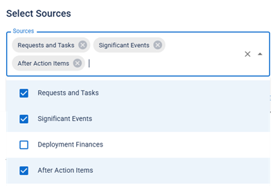 Select Sources menu Select Sources menu