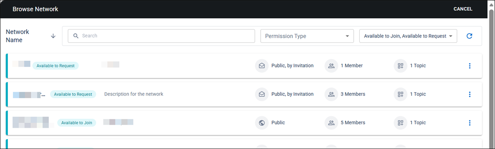 Browse Networks page