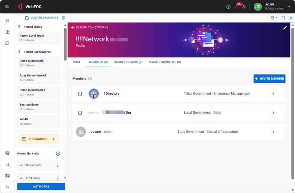 Networks page Members tab