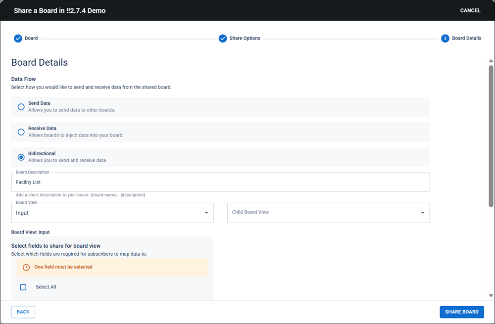 Publish board wizard board details page