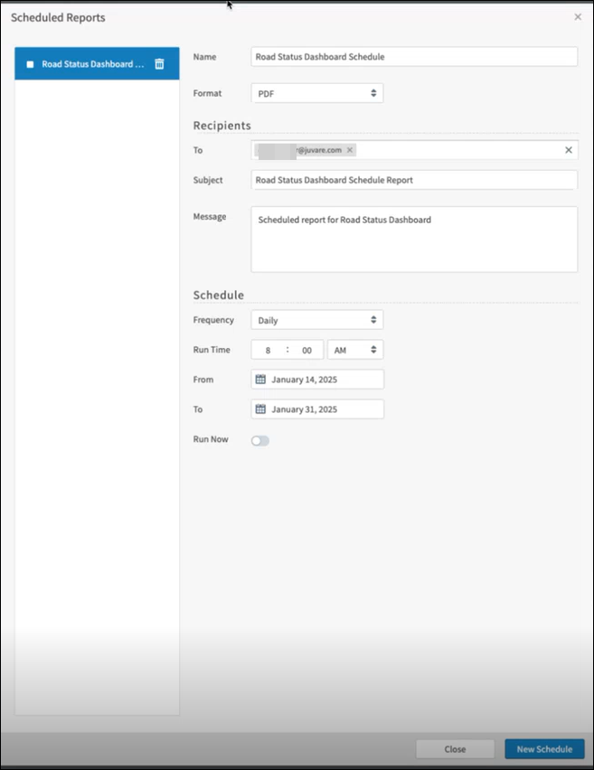 Scheduled Reports page