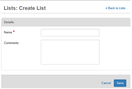 Lists: Create LIst Page