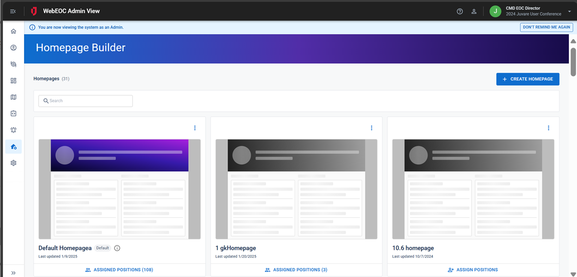 Homepage builder page