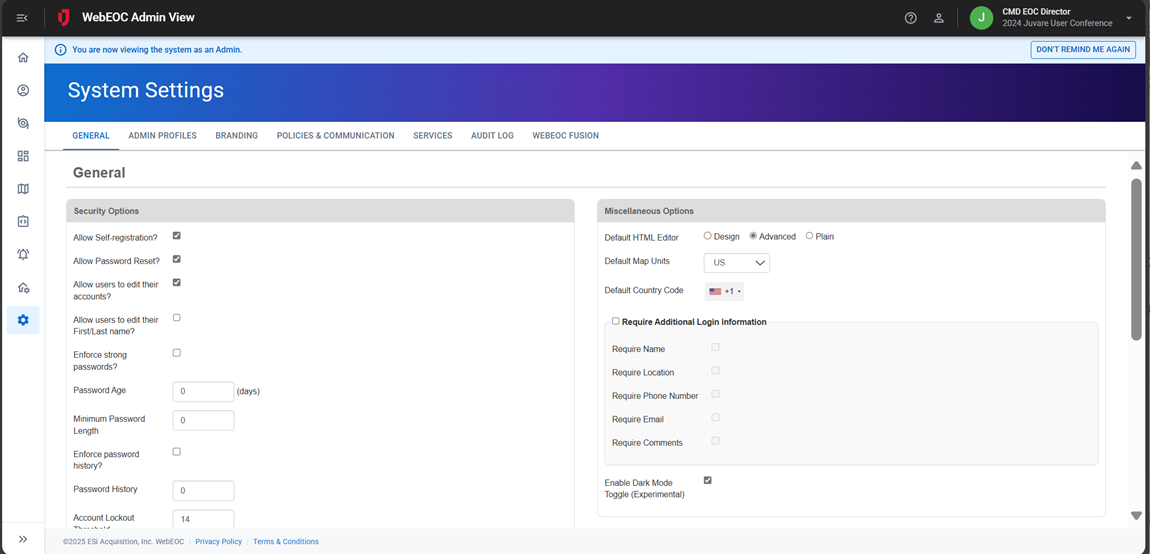 System Settings Page Screenshot
