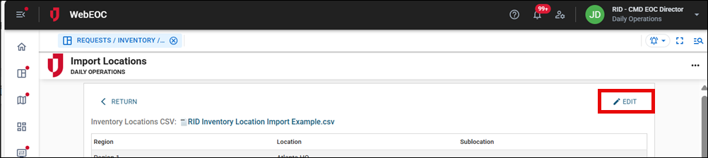 Import Locations Edit button