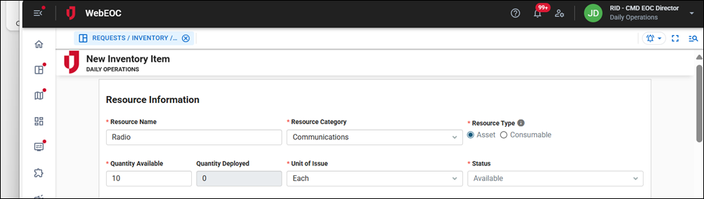 New Inventory item resrouce info section