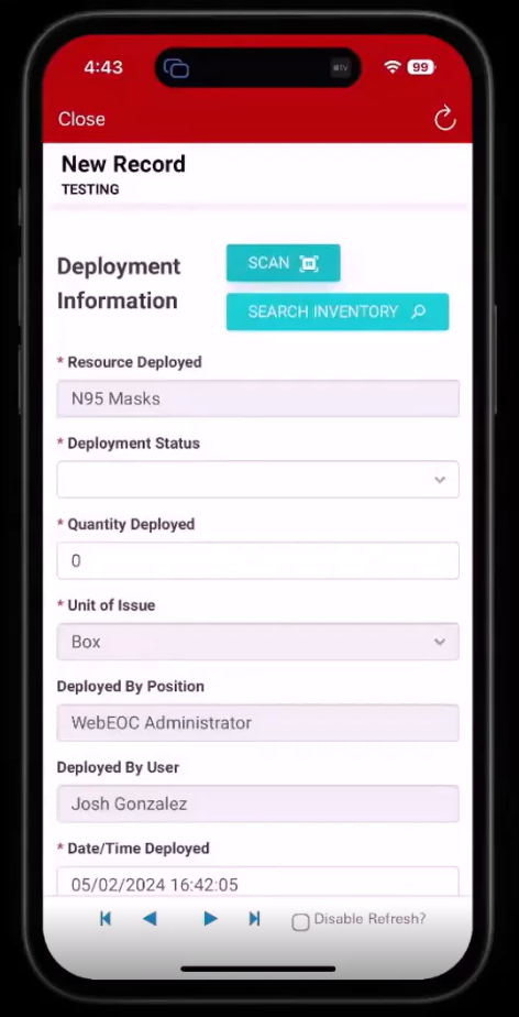 New Record page populated