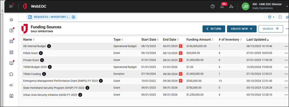 Funding Sources page