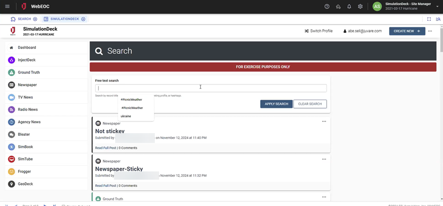 Search feature in SimulationDeck