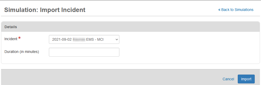 Simulation: Import Incident Page