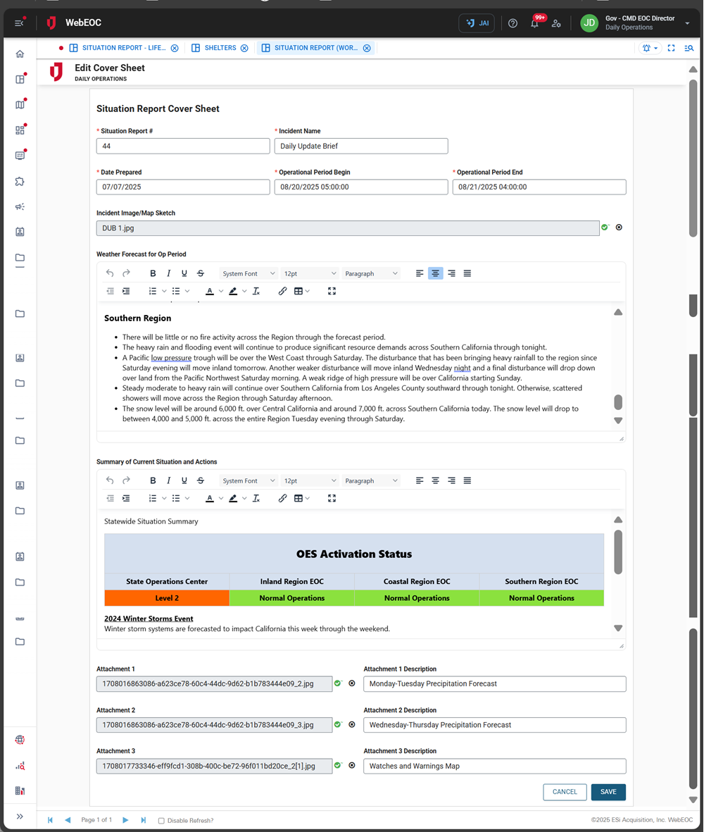 Edit Cover Sheet page