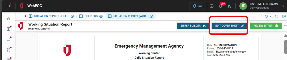 Edit Cover sheet button