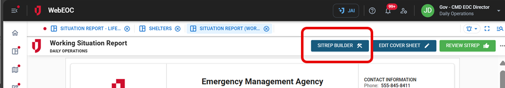 SitRep Builder button
