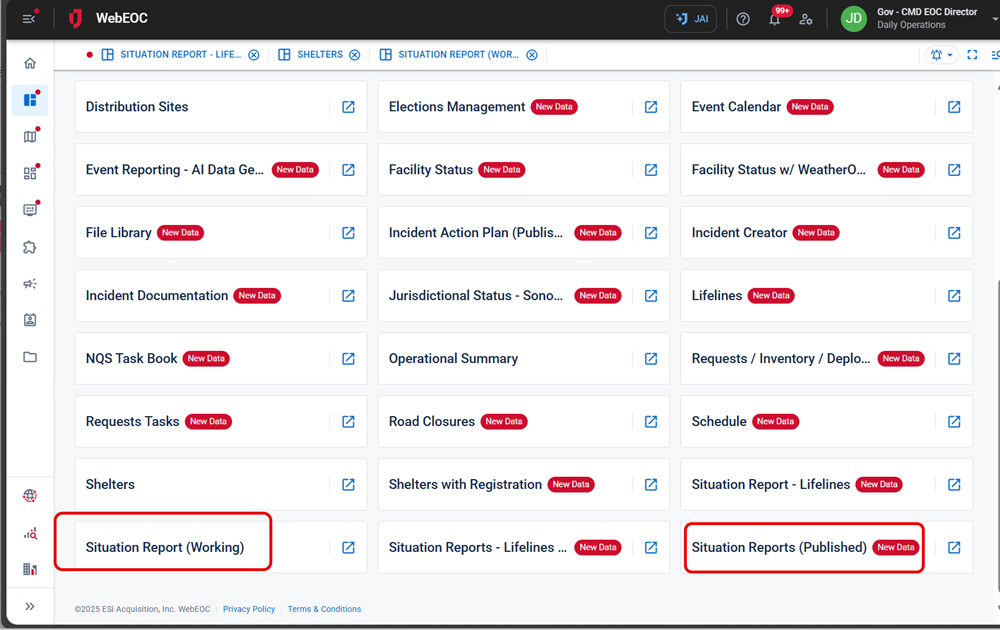 Links to the Working and Publised Situation Reports