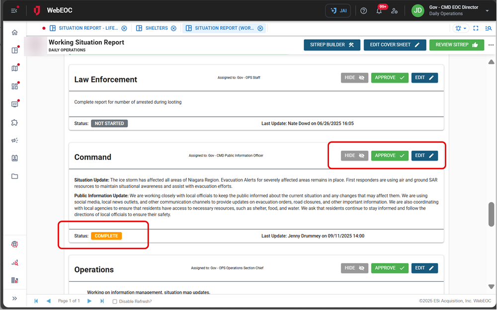 Buttons used in the review process