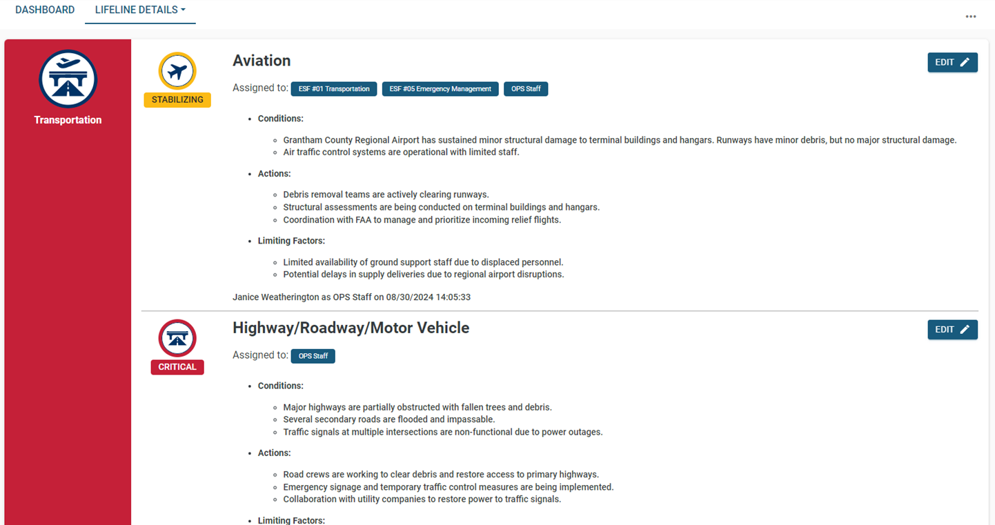 Situation Report with Community Lifelines - lifeline details