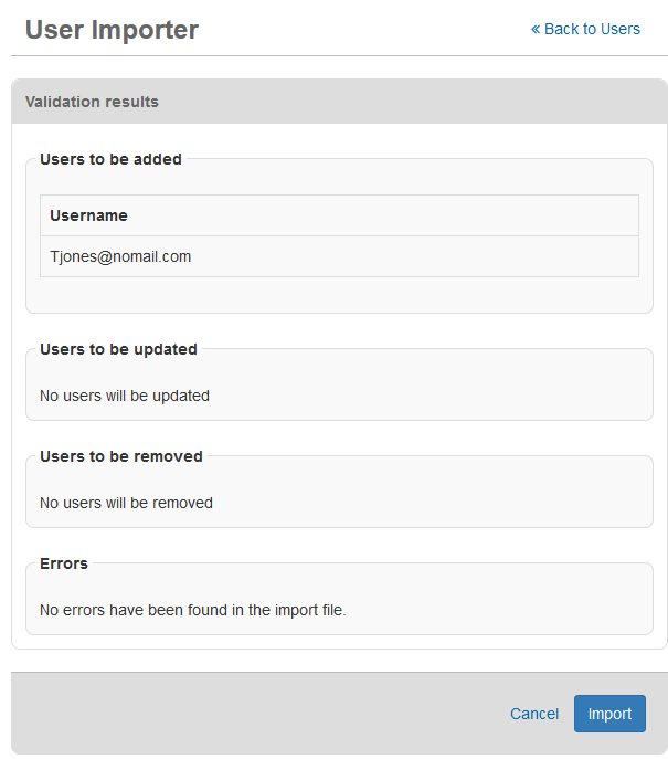 User Importer Summary User Importer Summary