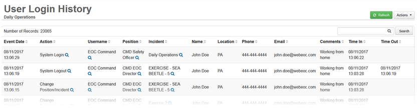 User History Login Page