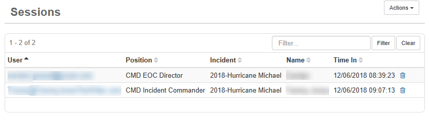 Sessions Page Sessions Page