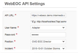WebEOC API Settings
